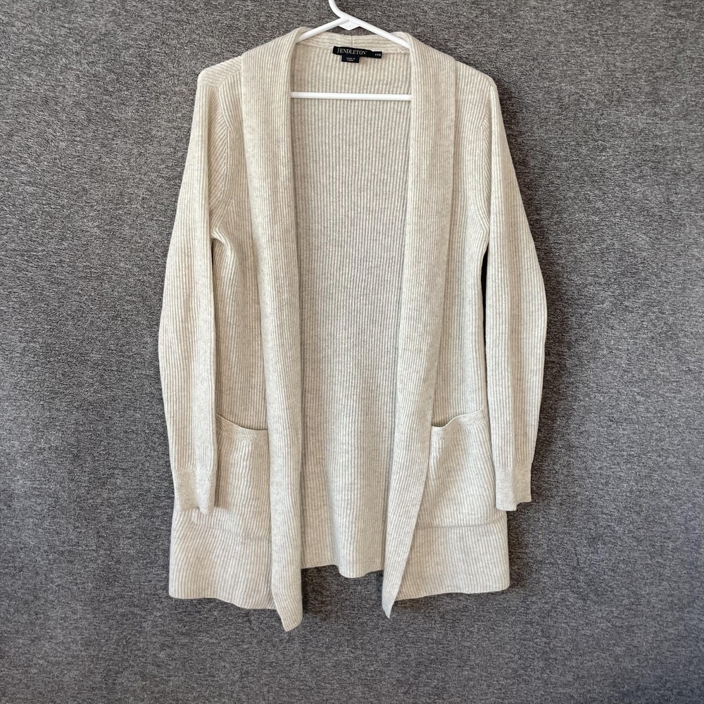 Pendleton Cardigan Sweater Womens XXS Beige Merino Wool Cashmere‎ Open Front